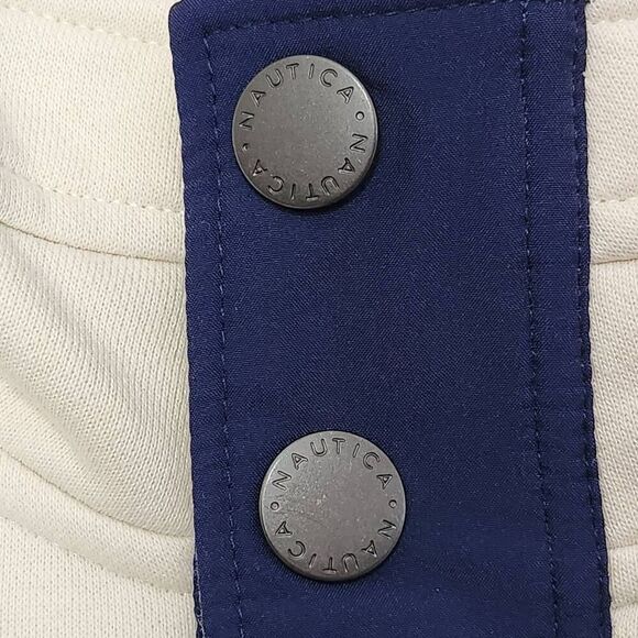 Nautica quarter snap sweatshirt cream navy embroidered logo Medium - Picture 5 of 9